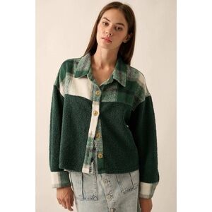 PROMESA Wilderness Guide Flannel and Fleece Shacket in Pine Green